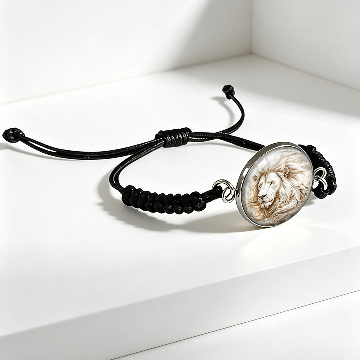 Unisex Light-Colored Lion Art Printed Round Glass Adjustable Bracelet